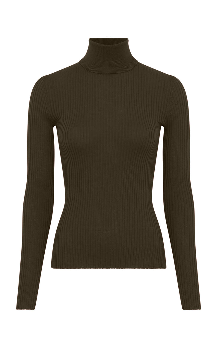 Peppe Knit Turtleneck in Olive Cashmere Silk