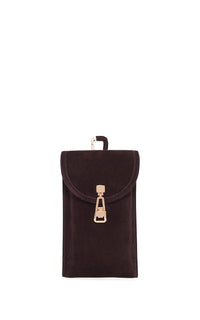 Sunglasses Pouch in Dark Brown Suede