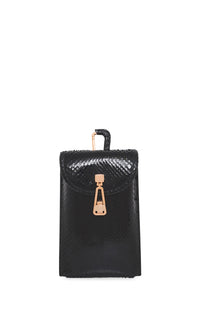 Medium Leonora Flap Bag in Black Snakeskin with Sunglasses Pouch