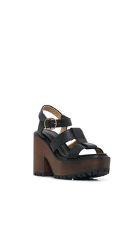 Hera Platform Sandal in Black Leather