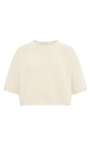 Pomona Cropped Knit T-Shirt in Ivory Cashmere