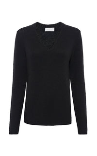 Vesper Knit V-Neck Sweater in Black Cashmere