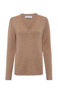 Vesper Knit V-Neck Sweater in Camel Cashmere