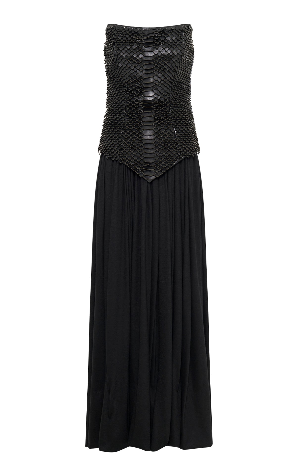 Estrid Strapless Dress in Black Leather Snake Scales