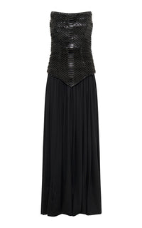 Estrid Strapless Dress in Black Leather Snake Scales