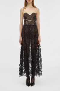 Luma Slip Midi Dress in Black Silk Organza Lace