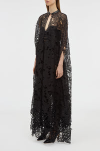 Tarah Cape in Black Silk Organza Lace