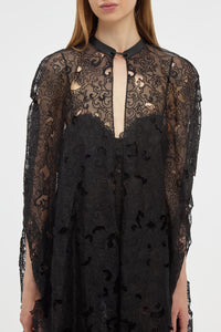 Tarah Cape in Black Silk Organza Lace