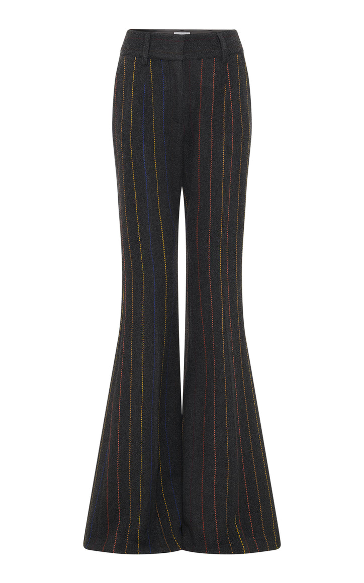 Rhein Flare Pant in Charcoal Multi Pinstripe Wool Cashmere