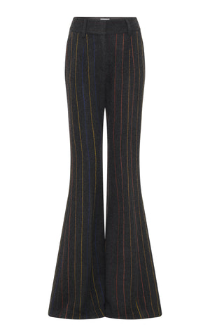 Rhein Flare Pant in Charcoal Multi Pinstripe Wool Cashmere