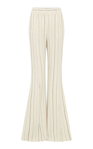 Rhein Flare Pant in Ivory Multi Pinstripe Wool Cashmere