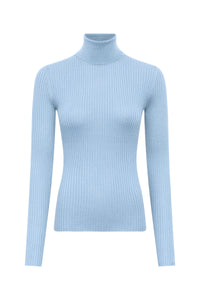 Peppe Knit Turtleneck Sweater in Light Blue Cashmere
