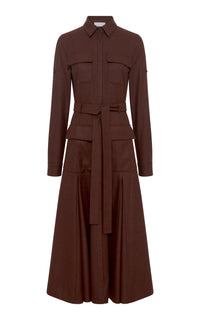 Meyer Pleated Maxi Shirtdress in Burnt Sienna Wool Cashmere Flannel