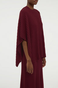 Baron Knit Cropped Poncho in Bordeaux Merino Wool Cashmere
