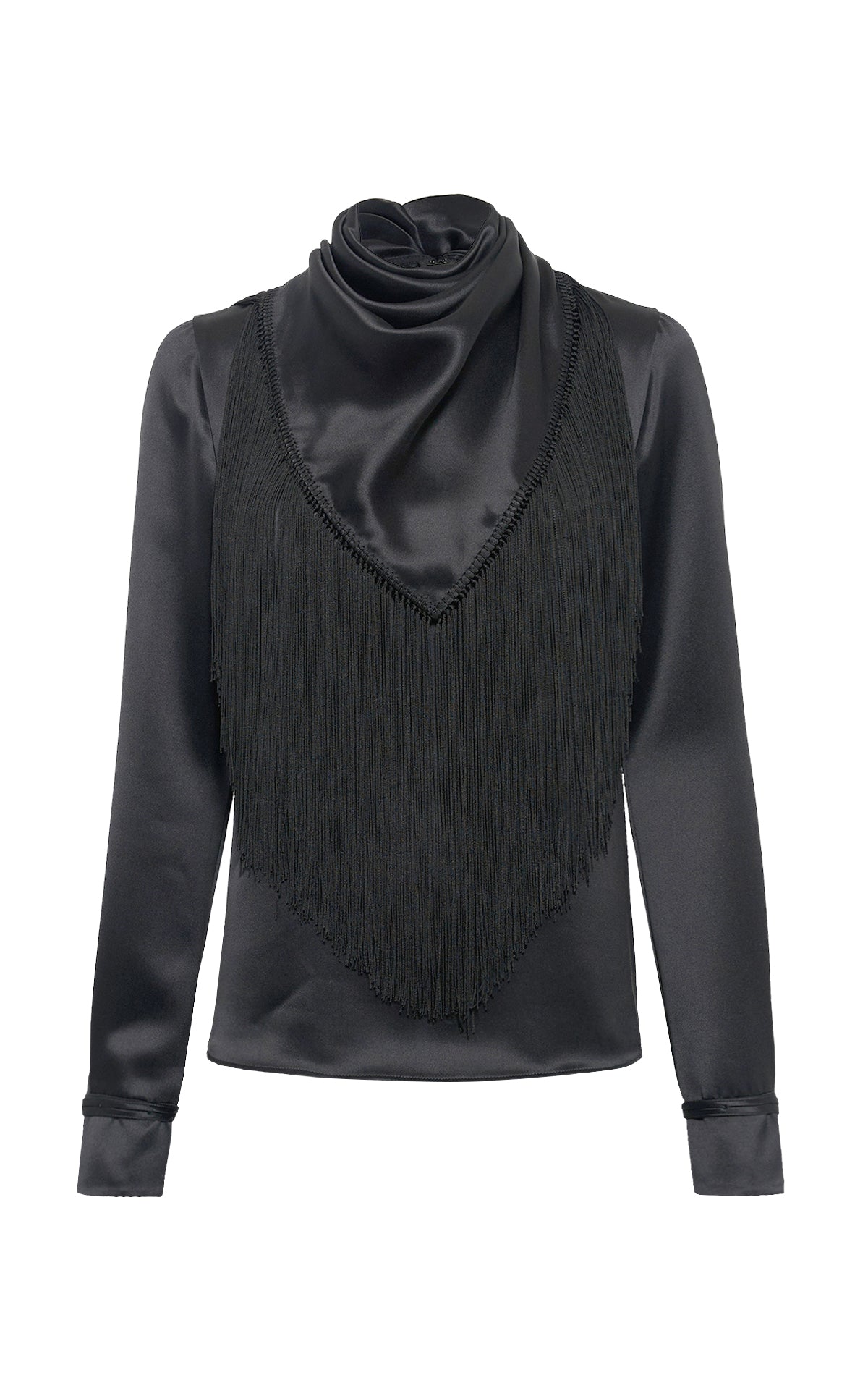 Anderson Scarf Fringe Top in Black Silk