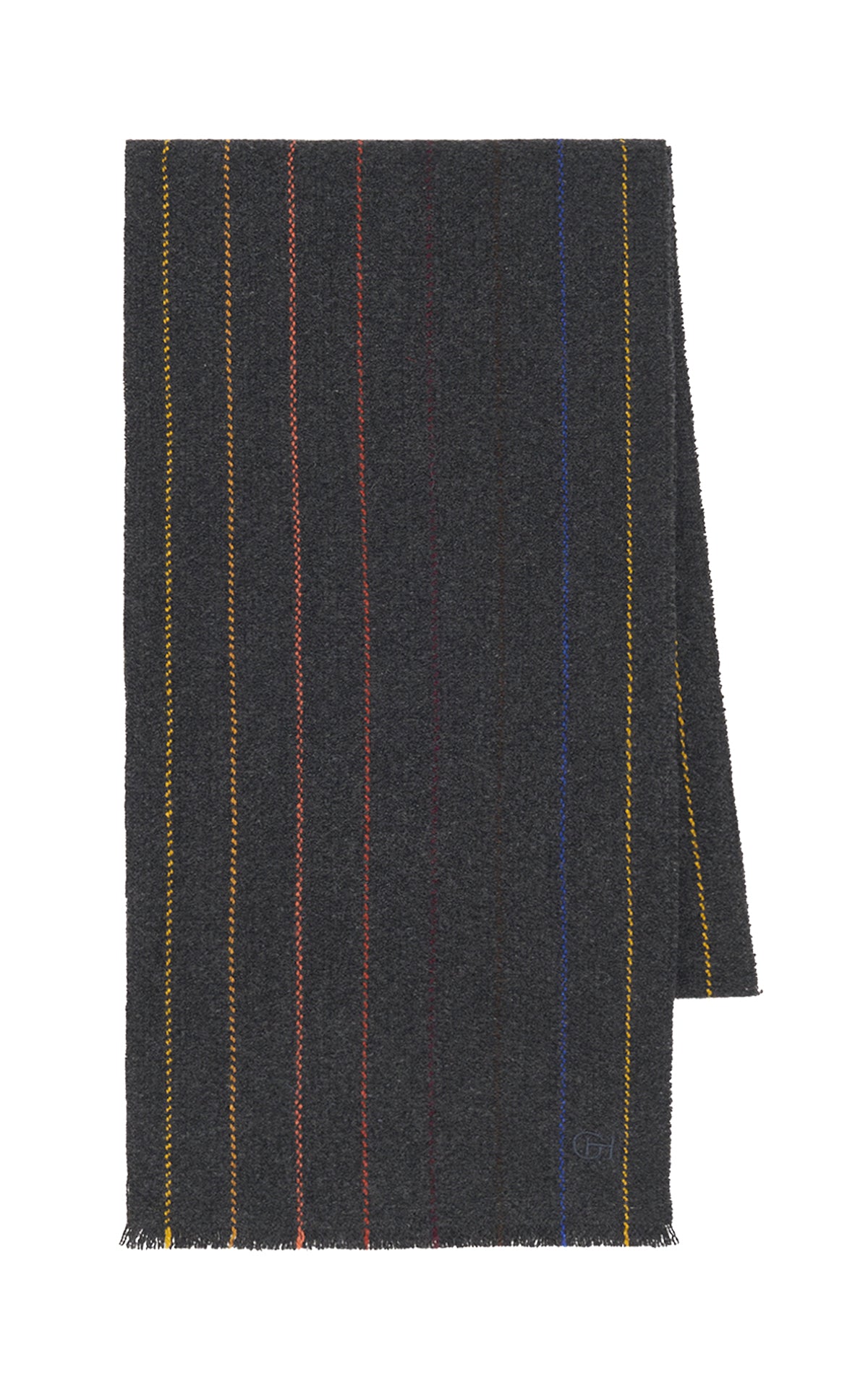 Fokestone Scarf in Charcoal Multi Pinstripe Wool Cashmere