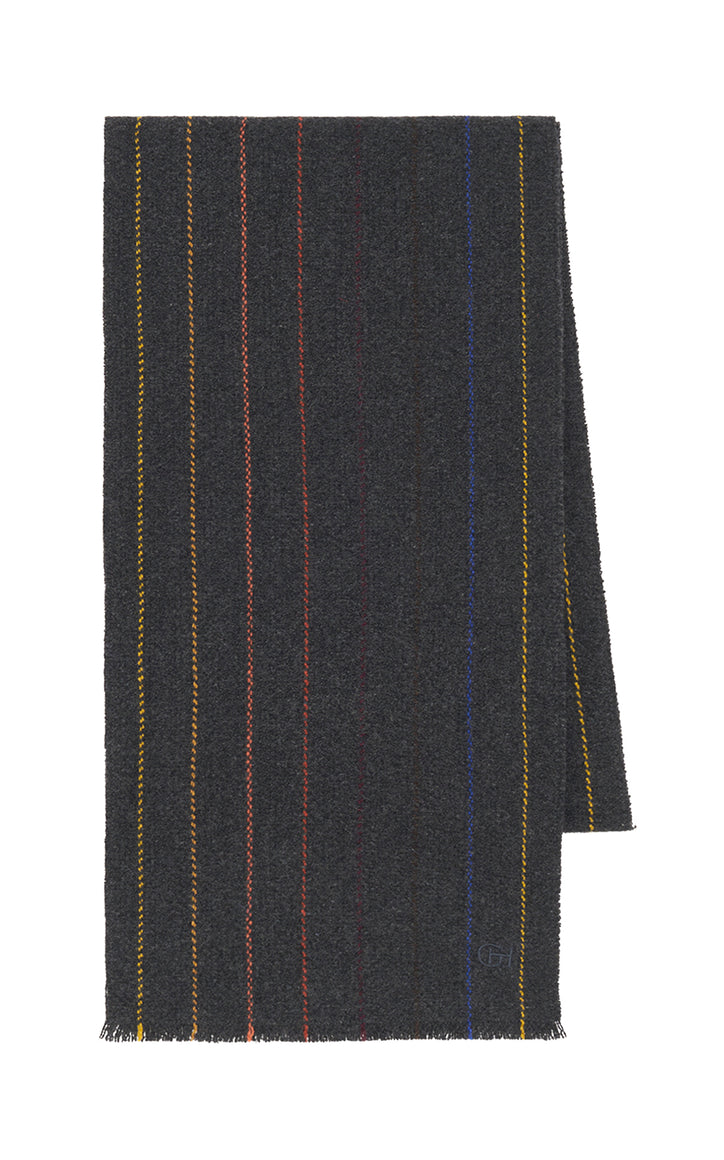 Fokestone Scarf in Charcoal Multi Pinstripe Wool Cashmere