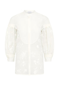 Sofia Mia's Flowers Blouse in Ivory Embroidered Silk Organza