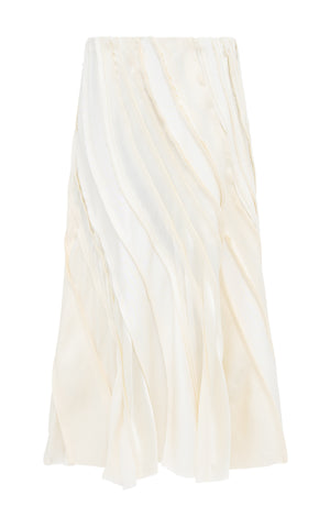 Elora Patchwork Midi Skirt in Ivory Textured Linen Slub