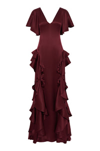 Spiral Dress in Bordeaux Silk Satin