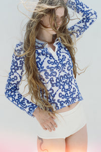 Atoll Top in Ivory & Cobalt Merino Wool