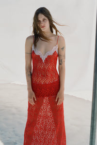 Nesta Dress in Scarlet Red Sea Island Cotton Lace