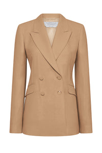 Stephanie Blazer in Camel Virgin Wool Crepe