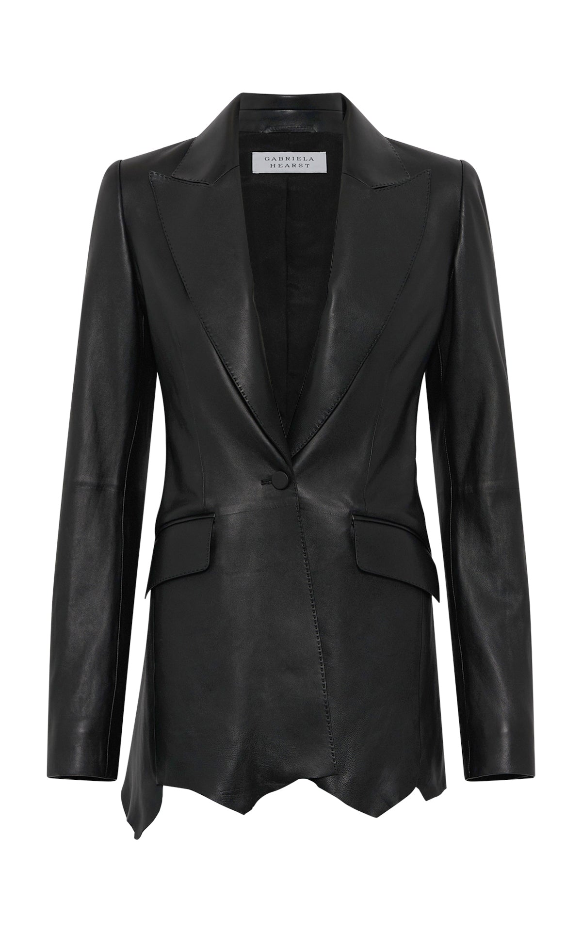 Sybel Raw Cut Blazer in Black Soft Leather