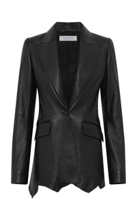Sybel Raw Cut Blazer in Black Soft Leather