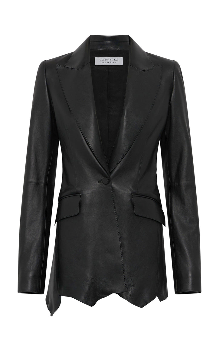 Sybel Raw Cut Blazer in Black Soft Leather
