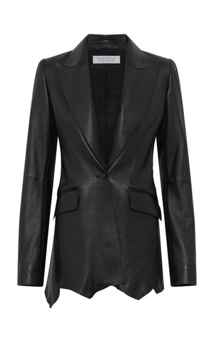 Sybel Raw Cut Blazer in Black Soft Leather