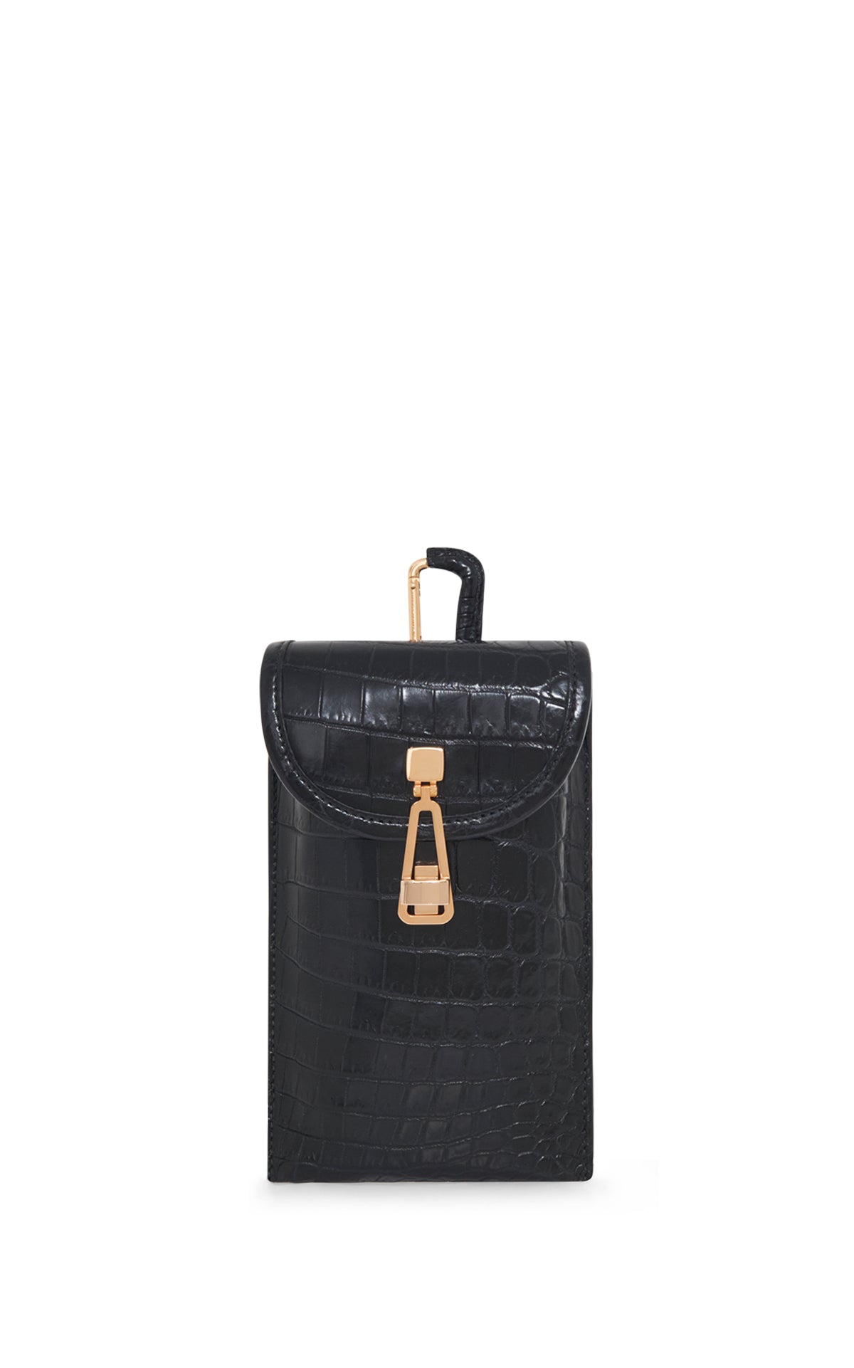 Medium Leonora Flap Bag in Black Crocodile Leather with Sunglasses Pouch