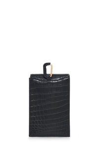 Medium Leonora Flap Bag in Black Crocodile Leather with Sunglasses Pouch