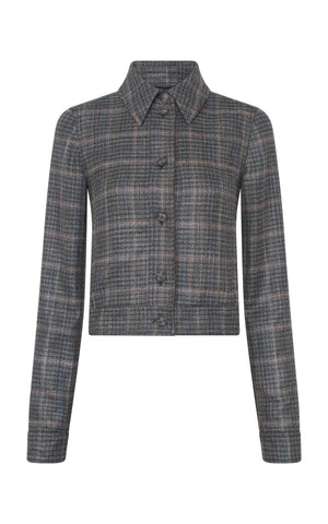 Thereza Jacket in Charcoal Multi Wool Silk Clubcheck Plaid