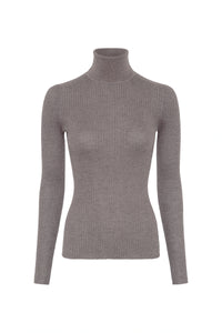 Peppe Knit Turtleneck in Walnut Cashmere Silk