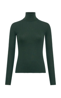 Peppe Knit Turtleneck in English Green Cashmere Silk