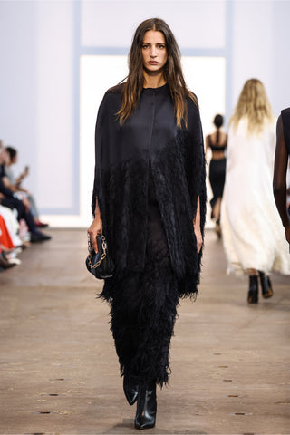 Pauli Feather Cape in Black Silk Satin