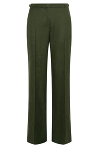 Vesta Flare Pant in Olive Virgin Wool Silk with Linen