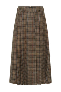 Wesley Skirt in Camel Multi Wool Silk Houndstooth