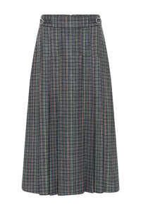Wesley Skirt in Charcoal Multi Wool Silk Houndstooth