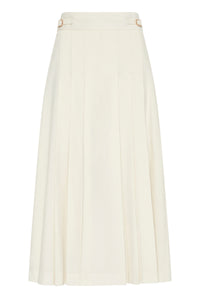 Wesley Pleated Midi Skirt in Ivory Sea Island Cotton Corduroy