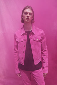 Barry Trucker Jacket in Fuchsia Suede Corduroy