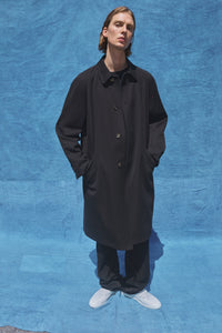 Alain Reversible Trench Coat in Black Cotton Twill & Electric Navy Virgin Wool