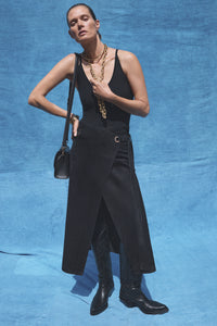 Idalia Wrap Midi Skirt in Black Suede