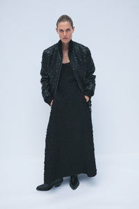 Winslow Embroidered Leaves Bomber in Black Leather