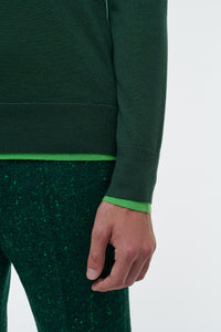 Wells Reversible Knit Sweater in English Green & Fluorescent Green Cashmere Silk