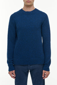 Daniel Knit Sweater in Electric Navy Speckled Aran Cashmere