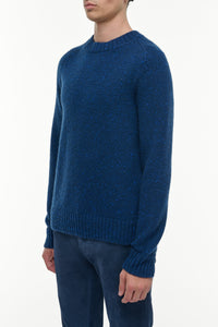 Daniel Knit Sweater in Electric Navy Speckled Aran Cashmere
