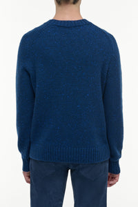 Daniel Knit Sweater in Electric Navy Speckled Aran Cashmere