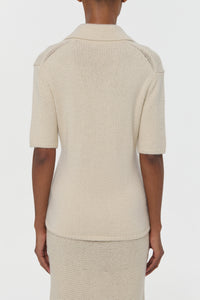 Sohan Knit Short Sleeve Polo in Off White Cashmere